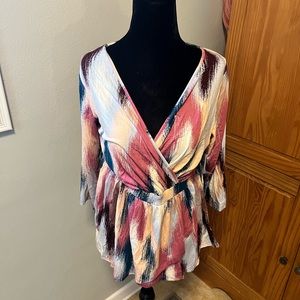 Multi colored tee shirt faux wrap